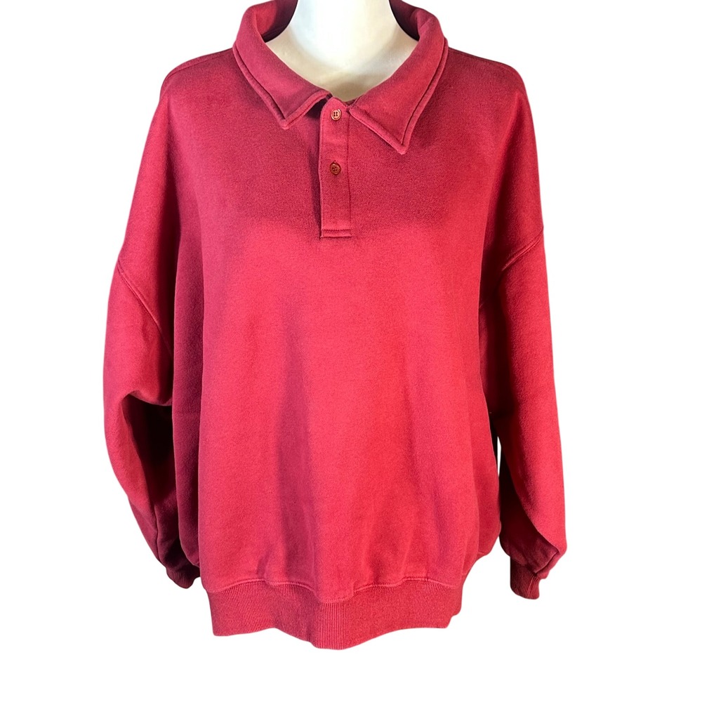 Rumored Airport Sweatshirt NWT Women L/XL Merlot Red Polo‎ Collared  Oversized